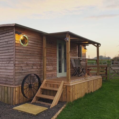 Shearling hut exterior dusk